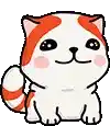 a cartoon illustration of a white and orange cat with a tail .