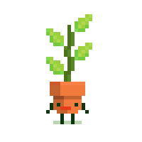 a pixel art illustration of a potted plant with a face
