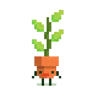 a pixel art illustration of a potted plant with a face