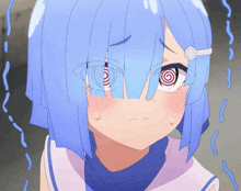 a girl with blue hair has a hypnotic eye