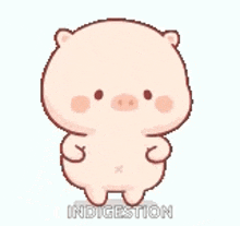 a cartoon pig is standing in front of a white background and says indigestion .