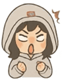 a cartoon of a girl wearing a hat and a hoodie with her eyes closed .