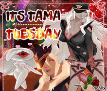 a picture of a woman with the words it 's tama tuesday on it