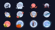 a set of icons on a dark background with different types of circles .