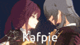 a couple of anime characters are standing next to each other with the name kafpie written on the bottom