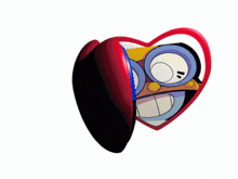 two heart shaped buttons with a cartoon character on them