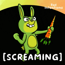 a cartoon of a rabbit holding a carrot with the words [ screaming ] underneath it