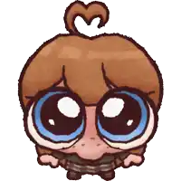 a cartoon drawing of a person with big blue eyes and a heart in their hair