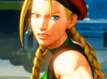 a close up of a woman 's face with braids
