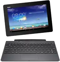 a black asus tablet displays the time as 8:00 am