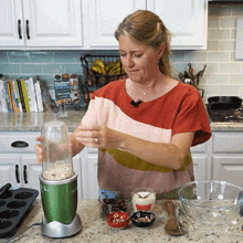 using the blender jill dalton the whole food plant based cooking show mixing ingredients in the blender pressing the blender