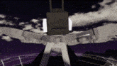 a computer generated image of a statue with a purple sky in the background .