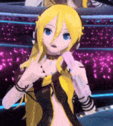 a girl with long blonde hair is holding a microphone