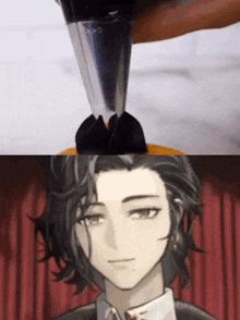 a close up of a piping nozzle next to a picture of a man