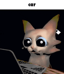a cartoon cat is using a laptop computer .