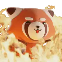 a stuffed animal is surrounded by flames and smoke
