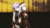 a couple of anime girls standing next to each other with their eyes closed