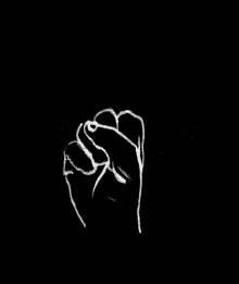 a black and white drawing of a hand on a black surface