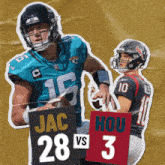 two football players are standing next to each other and one has the number 15 on his jersey