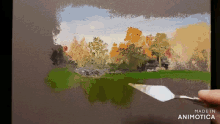 a person is painting a landscape with a spatula and made in animotica