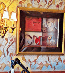 a painting of a window with the letter c on the bottom right