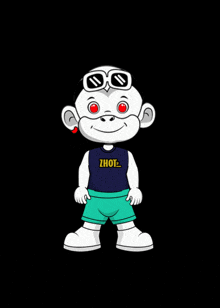 a cartoon character wearing sunglasses and a shirt that says zhot