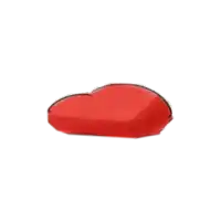 a red heart shaped pillow with a black outline on a white background