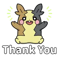 a thank you sticker with a brown and yellow pokemon