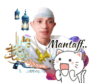 a man wearing a white hat and a white shirt with mantaff written on it