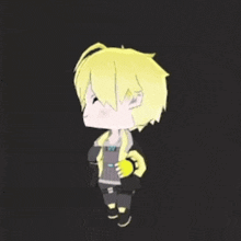 a cartoon character with yellow hair and a black jacket is smiling .