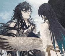 a drawing of a man with long black hair