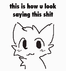 a drawing of a cat with the words `` this is how u look saying this shit ''