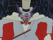 a cartoon character with a top hat is holding a cane
