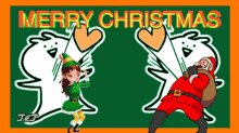 a merry christmas greeting card with santa and a girl