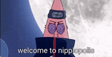 a cartoon character says welcome to nippopolis in front of the moon