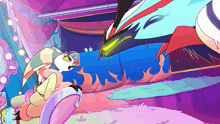a cartoon drawing of a rabbit and a bird with flames behind them