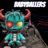 a monster with horns and a bottle with the number 5 on his eyes
