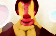 a close up of a person 's face with the letters n and m on it