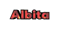 the word albita is written in red and black letters