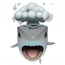 a shark with its mouth open and a cloud coming out of its head .