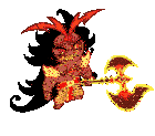 a pixel art of a cartoon character holding a axe