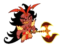 a pixel art of a cartoon character holding a axe