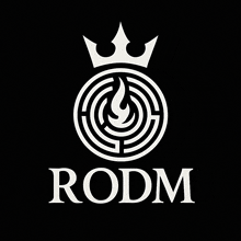 a logo for rodm with a crown and a labyrinth