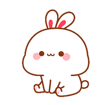 a cartoon rabbit with pink ears is sitting down and looking at the camera