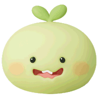 a green cartoon character with two leaves on it 's head