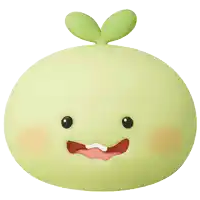 a green cartoon character with two leaves on it 's head