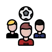 a group of people with a soccer ball in the middle of them