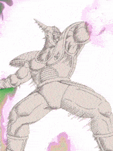 a drawing of a man in a purple outfit with the letter a on the chest