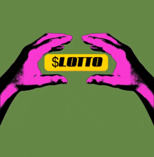 two pink hands holding a yellow sign that says sloto