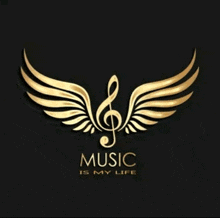 a treble clef with wings and the words music is my life underneath it